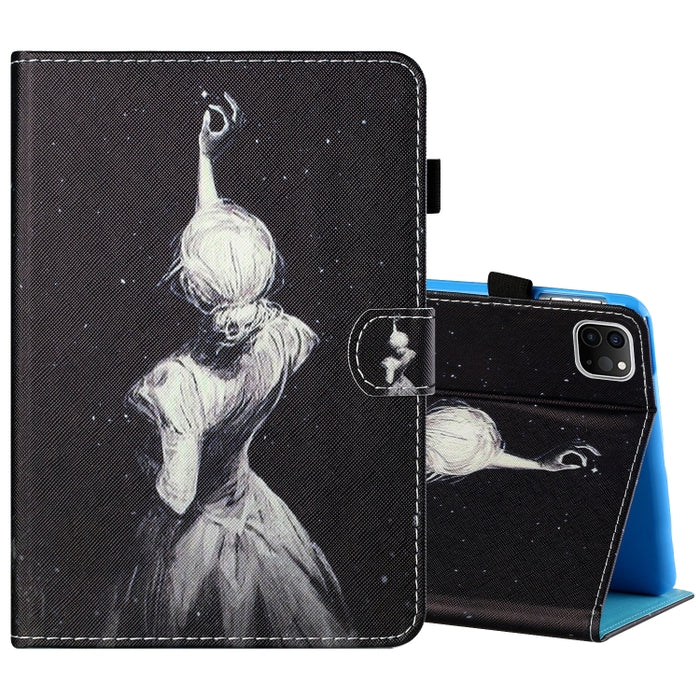 Estuche de cuero plano pintado horizontal con hilo de coser con cubierta para bolígrafo y tira antideslizante y ranura para tarjeta y soporte y función de reposo/activación