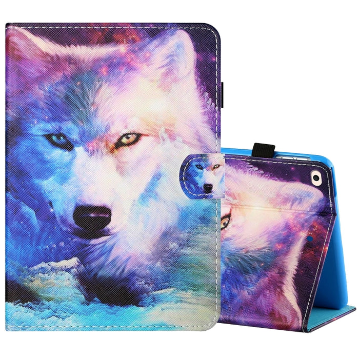 Estuche de cuero plano pintado horizontal con hilo de coser con cubierta para bolígrafo y tira antideslizante y ranura para tarjeta y soporte y función de reposo/activación