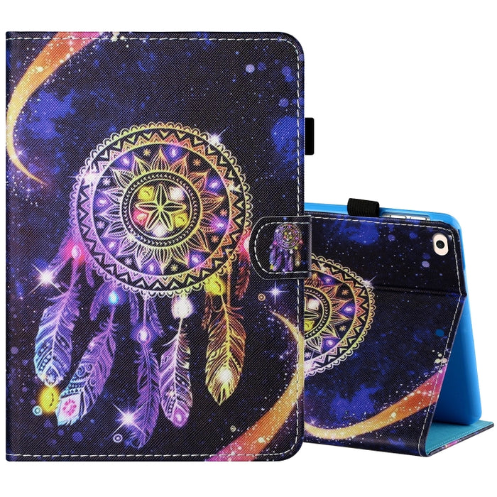 Estuche de cuero plano pintado horizontal con hilo de coser con cubierta para bolígrafo y tira antideslizante y ranura para tarjeta y soporte y función de reposo/activación