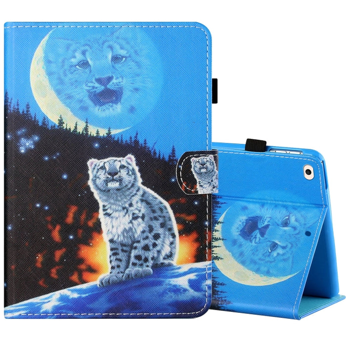 Estuche de cuero plano pintado horizontal con hilo de coser con cubierta para bolígrafo y tira antideslizante y ranura para tarjeta y soporte y función de reposo/activación