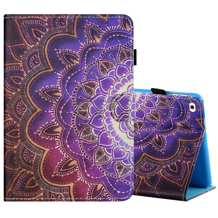 Estuche de cuero plano pintado horizontal con hilo de coser con cubierta para bolígrafo y tira antideslizante y ranura para tarjeta y soporte y función de reposo/activación