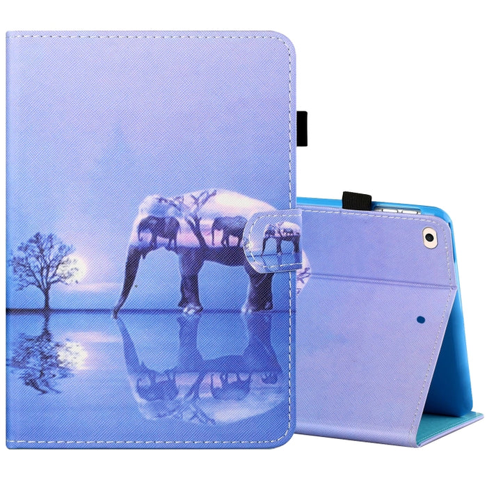 Estuche de cuero plano pintado horizontal con hilo de coser con cubierta para bolígrafo y tira antideslizante y ranura para tarjeta y soporte y función de reposo/activación
