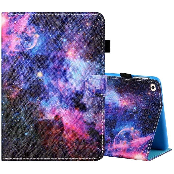 Estuche de cuero plano pintado horizontal con hilo de coser con cubierta para bolígrafo y tira antideslizante y ranura para tarjeta y soporte y función de reposo/activación