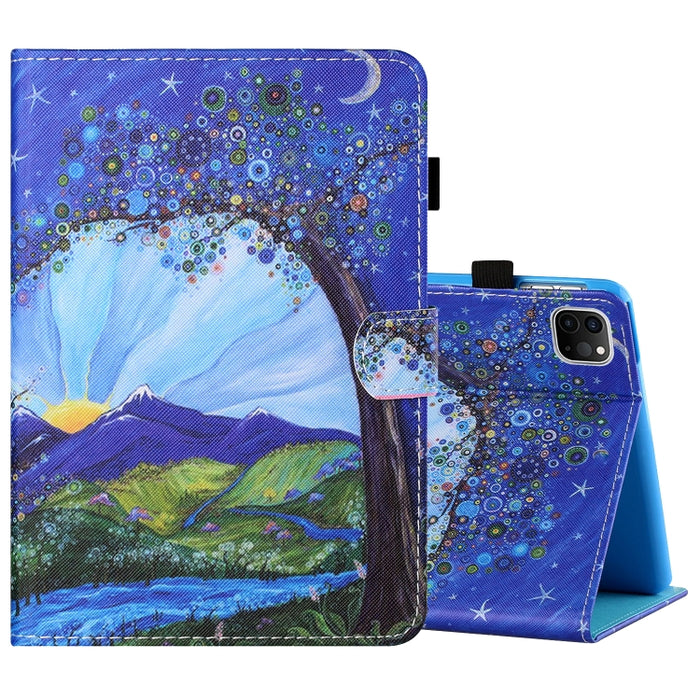 Estuche de cuero plano pintado horizontal con hilo de coser con cubierta para bolígrafo y tira antideslizante y ranura para tarjeta y soporte y función de reposo/activación