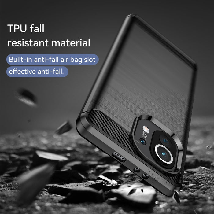 Estuche de TPU de fibra de carbono con textura cepillada, For Xiaomi Mi 11