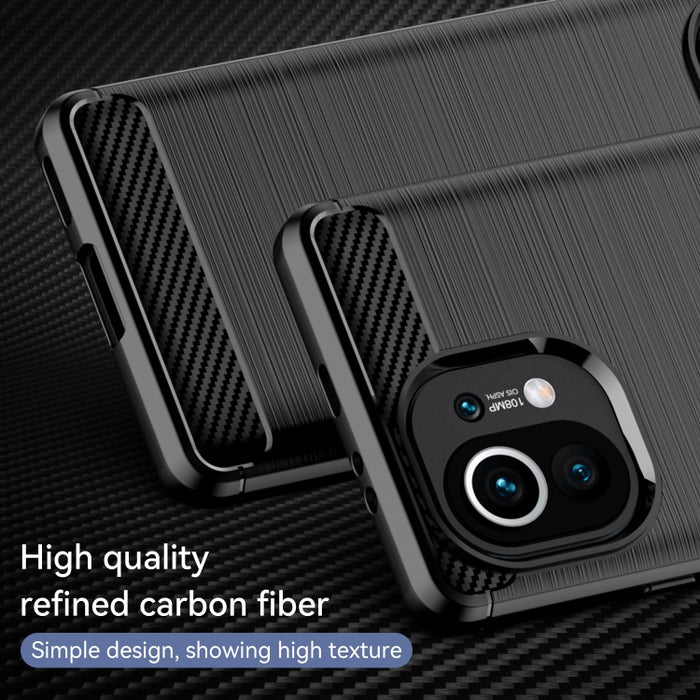 Estuche de TPU de fibra de carbono con textura cepillada, For Xiaomi Mi 11