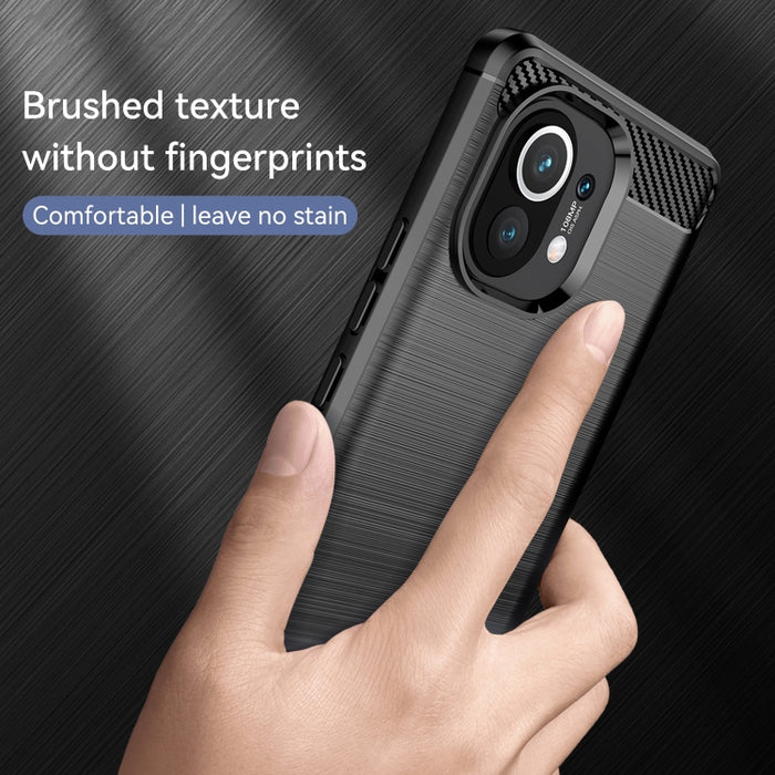 Estuche de TPU de fibra de carbono con textura cepillada, For Xiaomi Mi 11