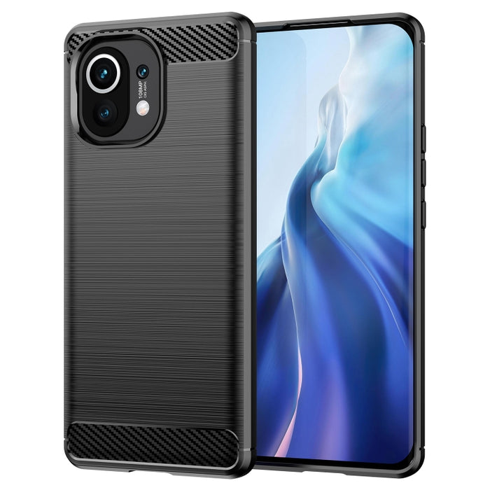 Estuche de TPU de fibra de carbono con textura cepillada, For Xiaomi Mi 11