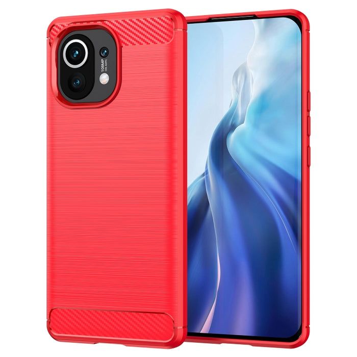 Estuche de TPU de fibra de carbono con textura cepillada, For Xiaomi Mi 11