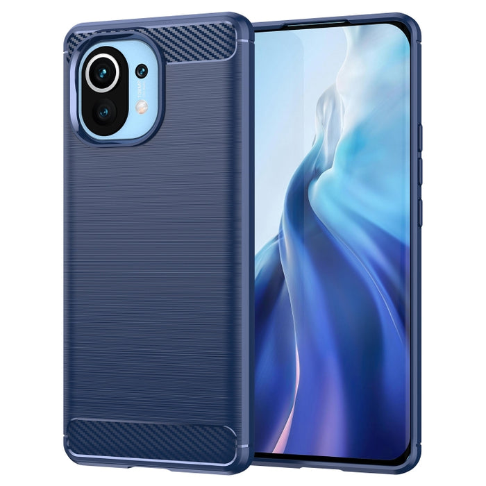 Estuche de TPU de fibra de carbono con textura cepillada, For Xiaomi Mi 11