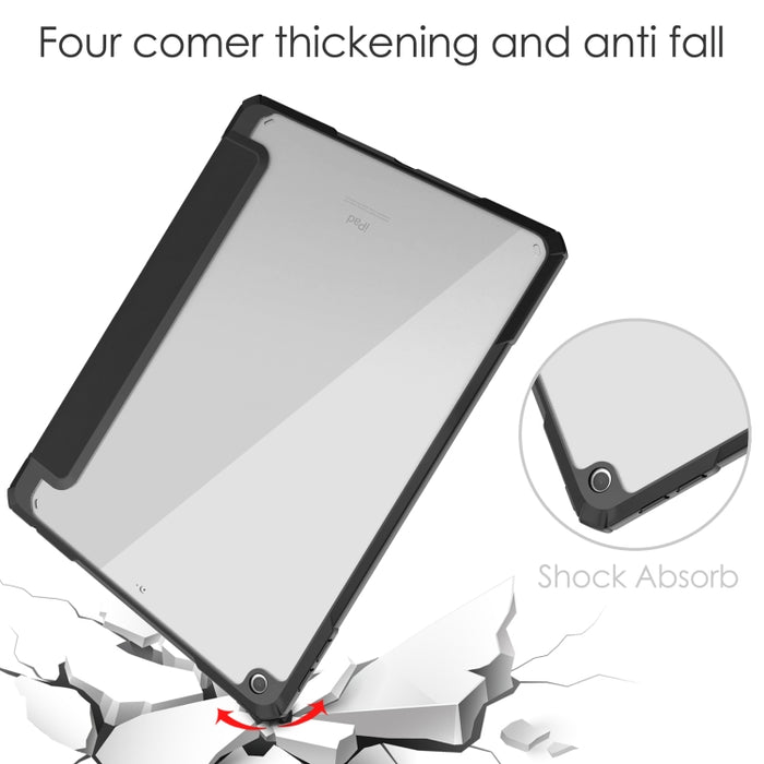 Acrílico transparente + cubierta trasera de TPU Funda de cuero con tapa horizontal con soporte de 3 pliegues y portalápices y función de reposo / activación