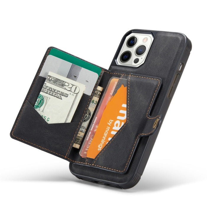 JEEHOOD Estuche de cuero desmontable magnético retro con billetera y ranura para tarjeta y soporte