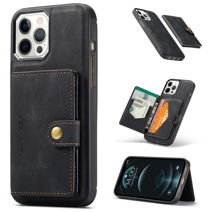 JEEHOOD Estuche de cuero desmontable magnético retro con billetera y ranura para tarjeta y soporte