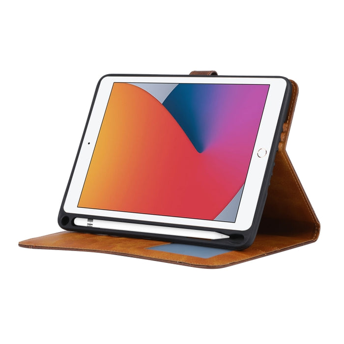 Estuche de cuero con tapa horizontal y cierre doble con textura de becerro con marco de fotos y soporte y ranuras para tarjetas y billetera, For iPad 10.2, For iPad Pro 10.5, For iPad 9.7 (2018/2017) / Air 2, For iPad mini 5 / mini 4 / mini 3          ...