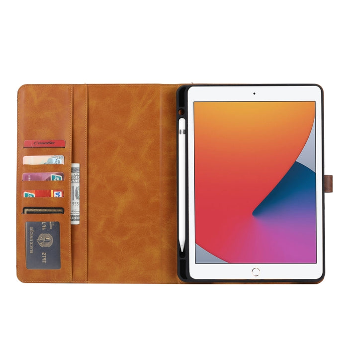 Estuche de cuero con tapa horizontal y cierre doble con textura de becerro con marco de fotos y soporte y ranuras para tarjetas y billetera, For iPad 10.2, For iPad Pro 10.5, For iPad 9.7 (2018/2017) / Air 2, For iPad mini 5 / mini 4 / mini 3          ...