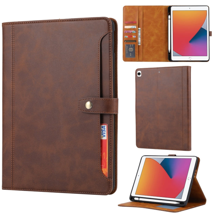 Estuche de cuero con tapa horizontal y cierre doble con textura de becerro con marco de fotos y soporte y ranuras para tarjetas y billetera, For iPad 10.2, For iPad Pro 10.5, For iPad 9.7 (2018/2017) / Air 2, For iPad mini 5 / mini 4 / mini 3          ...