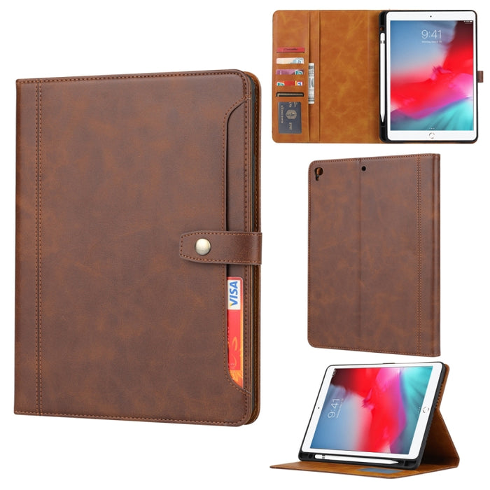 Estuche de cuero con tapa horizontal y cierre doble con textura de becerro con marco de fotos y soporte y ranuras para tarjetas y billetera, For iPad 10.2, For iPad Pro 10.5, For iPad 9.7 (2018/2017) / Air 2, For iPad mini 5 / mini 4 / mini 3          ...