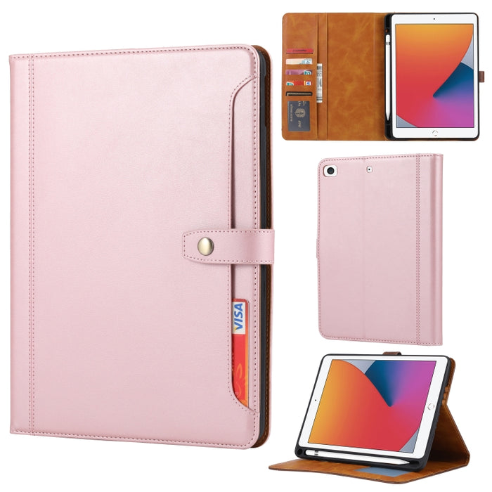 Estuche de cuero con tapa horizontal y cierre doble con textura de becerro con marco de fotos y soporte y ranuras para tarjetas y billetera, For iPad 10.2, For iPad Pro 10.5, For iPad 9.7 (2018/2017) / Air 2, For iPad mini 5 / mini 4 / mini 3          ...