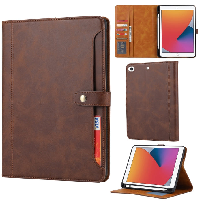 Estuche de cuero con tapa horizontal y cierre doble con textura de becerro con marco de fotos y soporte y ranuras para tarjetas y billetera, For iPad 10.2, For iPad Pro 10.5, For iPad 9.7 (2018/2017) / Air 2, For iPad mini 5 / mini 4 / mini 3          ...