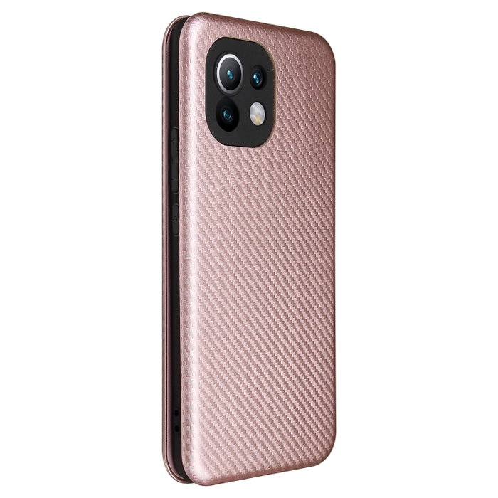 Textura de fibra de carbono Flip horizontal magnético TPU + PC + Funda de cuero PU con ranura para tarjeta, For Xiaomi Mi 11