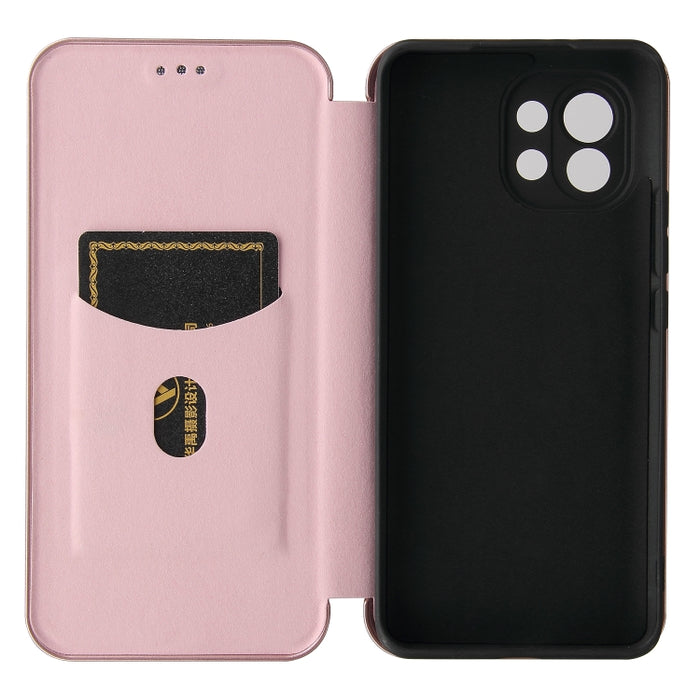 Textura de fibra de carbono Flip horizontal magnético TPU + PC + Funda de cuero PU con ranura para tarjeta, For Xiaomi Mi 11