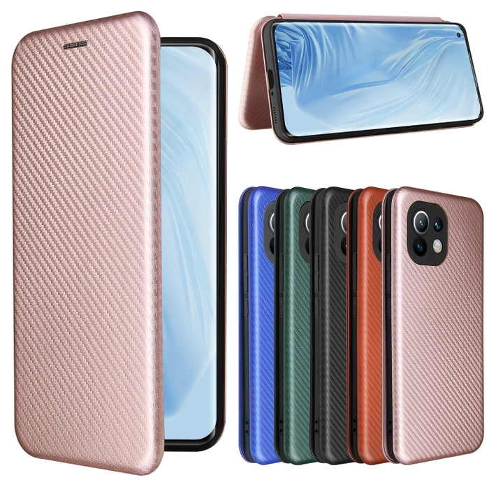 Textura de fibra de carbono Flip horizontal magnético TPU + PC + Funda de cuero PU con ranura para tarjeta, For Xiaomi Mi 11