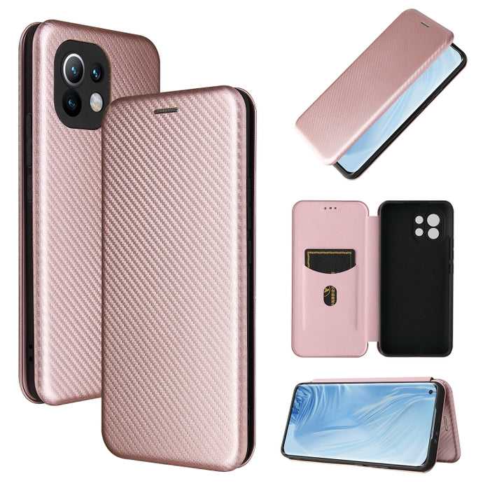 Textura de fibra de carbono Flip horizontal magnético TPU + PC + Funda de cuero PU con ranura para tarjeta, For Xiaomi Mi 11