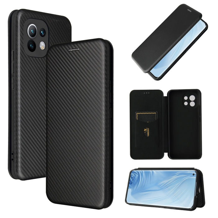 Textura de fibra de carbono Flip horizontal magnético TPU + PC + Funda de cuero PU con ranura para tarjeta, For Xiaomi Mi 11