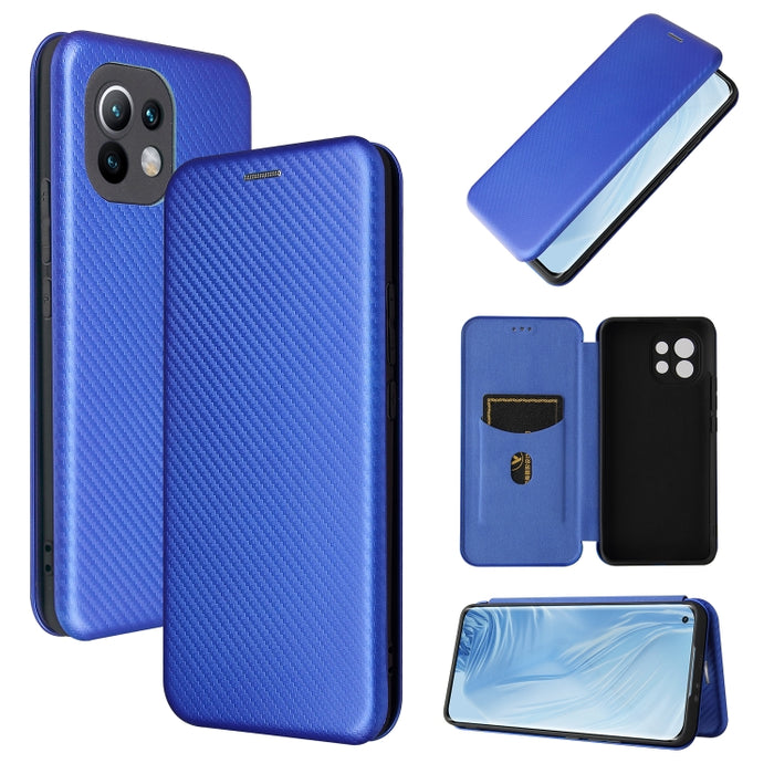 Textura de fibra de carbono Flip horizontal magnético TPU + PC + Funda de cuero PU con ranura para tarjeta, For Xiaomi Mi 11