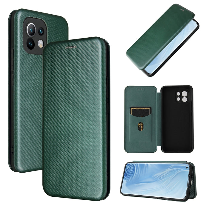 Textura de fibra de carbono Flip horizontal magnético TPU + PC + Funda de cuero PU con ranura para tarjeta, For Xiaomi Mi 11