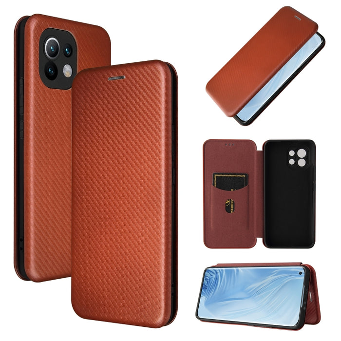 Textura de fibra de carbono Flip horizontal magnético TPU + PC + Funda de cuero PU con ranura para tarjeta, For Xiaomi Mi 11
