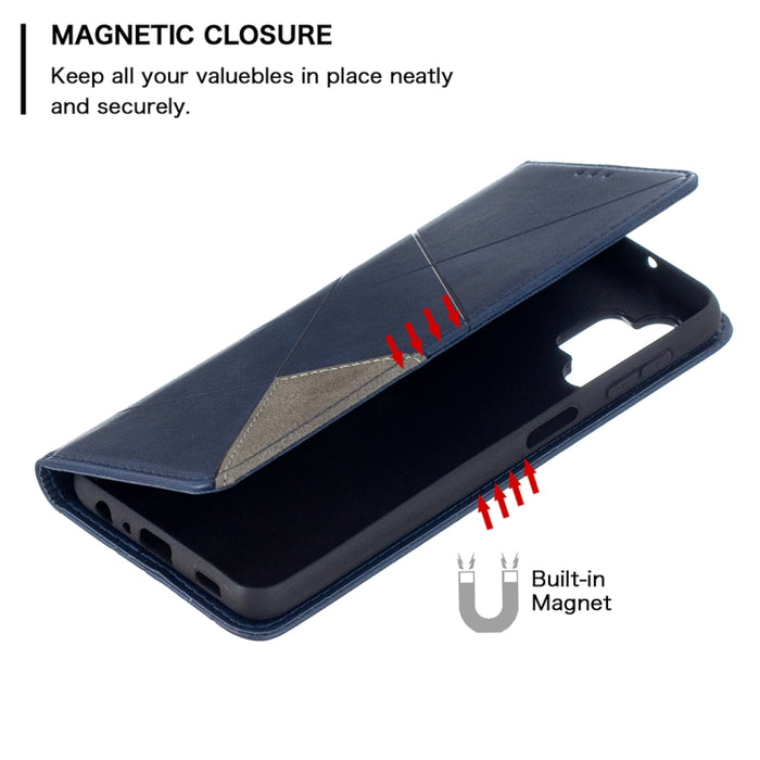 Estuche de cuero con tapa horizontal magnética invisible prismática con soporte y ranuras para tarjetas y marco de fotos, For Samsung Galaxy A32 5G, For Samsung Galaxy A52 5G, For Samsung Galaxy A72 5G, For Xiaomi Poco M3