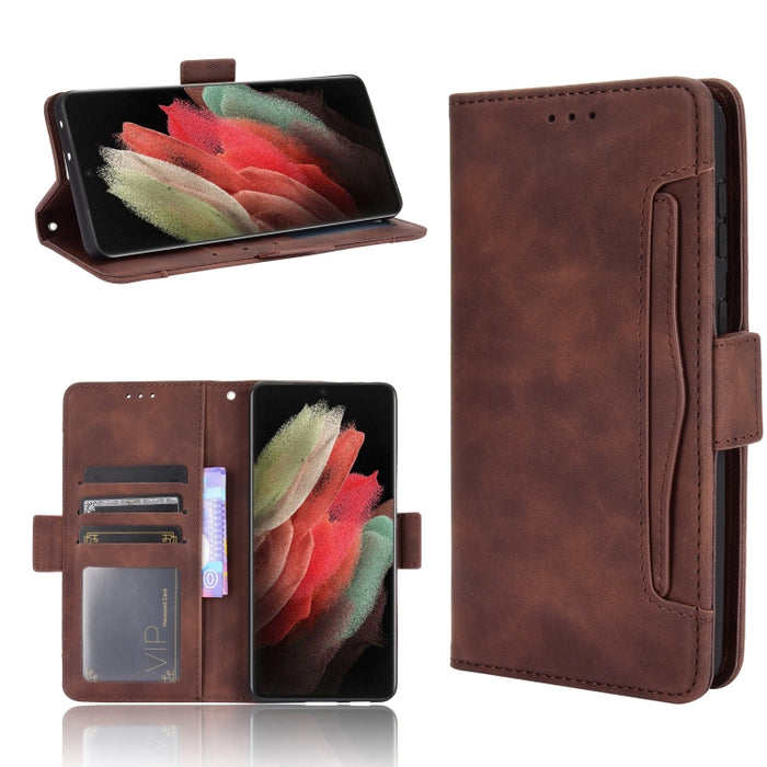 Estuche de cuero con tapa horizontal con patrón de piel de becerro con soporte y ranuras para tarjetas y marco de fotos, For Samsung Galaxy A02s, For Samsung Galaxy A52 5G, For Samsung Galaxy A72 5G / 4G, For Samsung Galaxy S21+ 5G                     ...