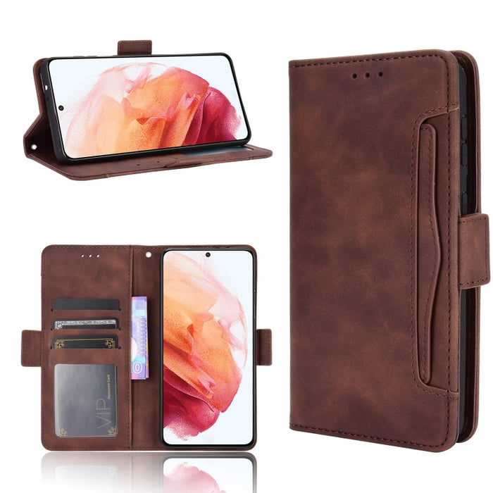 Estuche de cuero con tapa horizontal con patrón de piel de becerro con soporte y ranuras para tarjetas y marco de fotos, For Samsung Galaxy A02s, For Samsung Galaxy A52 5G, For Samsung Galaxy A72 5G / 4G, For Samsung Galaxy S21+ 5G                     ...