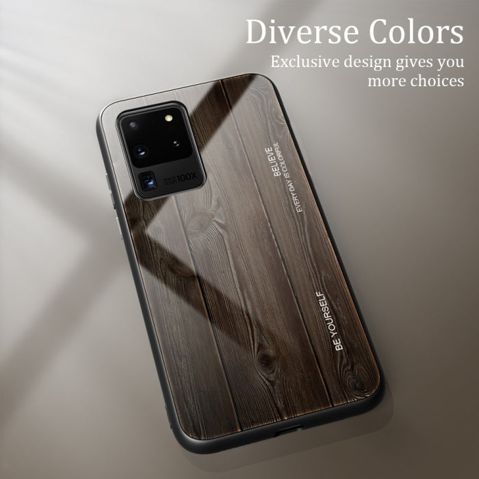 Estuche protector de vidrio de grano de madera, For Samsung Galaxy S20, For Samsung Galaxy S20 Plus, For Samsung Galaxy S20 Ultra, For Samsung Galaxy S20 FE, For Samsung Galaxy S21 5G, For Samsung Galaxy S21 Plus, For Samsung Galaxy S21 Ultra 5G       ...