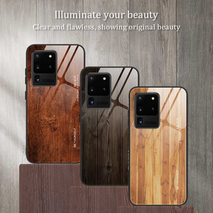 Estuche protector de vidrio de grano de madera, For Samsung Galaxy S20, For Samsung Galaxy S20 Plus, For Samsung Galaxy S20 Ultra, For Samsung Galaxy S20 FE, For Samsung Galaxy S21 5G, For Samsung Galaxy S21 Plus, For Samsung Galaxy S21 Ultra 5G       ...