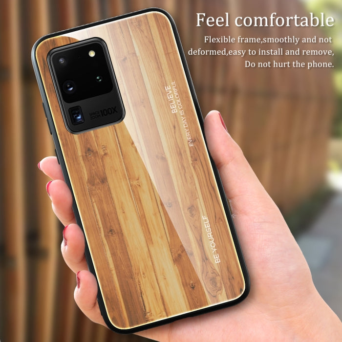 Estuche protector de vidrio de grano de madera, For Samsung Galaxy S20, For Samsung Galaxy S20 Plus, For Samsung Galaxy S20 Ultra, For Samsung Galaxy S20 FE, For Samsung Galaxy S21 5G, For Samsung Galaxy S21 Plus, For Samsung Galaxy S21 Ultra 5G       ...