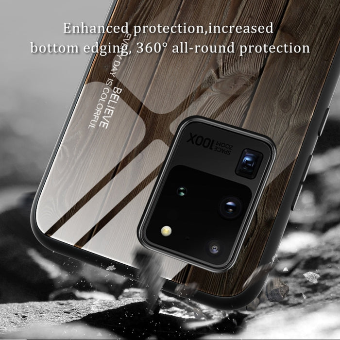 Estuche protector de vidrio de grano de madera, For Samsung Galaxy S20, For Samsung Galaxy S20 Plus, For Samsung Galaxy S20 Ultra, For Samsung Galaxy S20 FE, For Samsung Galaxy S21 5G, For Samsung Galaxy S21 Plus, For Samsung Galaxy S21 Ultra 5G       ...
