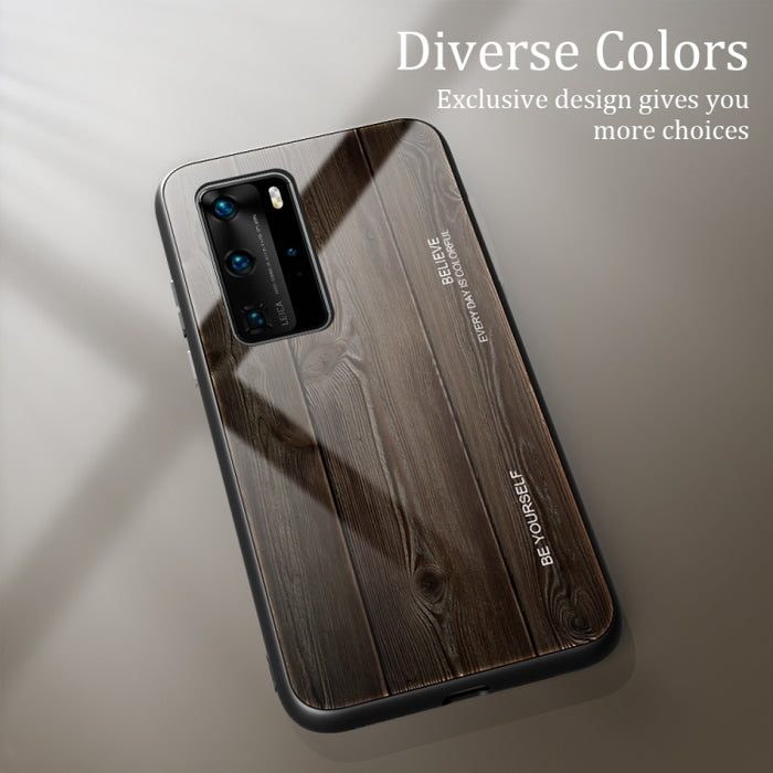 Estuche protector de vidrio de grano de madera, For Huawei P40, For Huawei P40 Pro