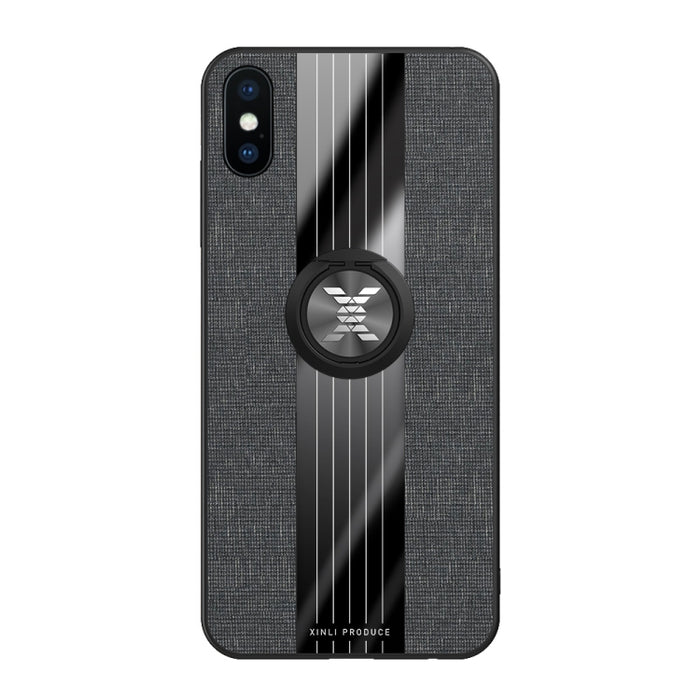 Funda protectora de TPU a prueba de golpes con textura de tela de costura XINLI con soporte para anillo, For iPhone XS Max
