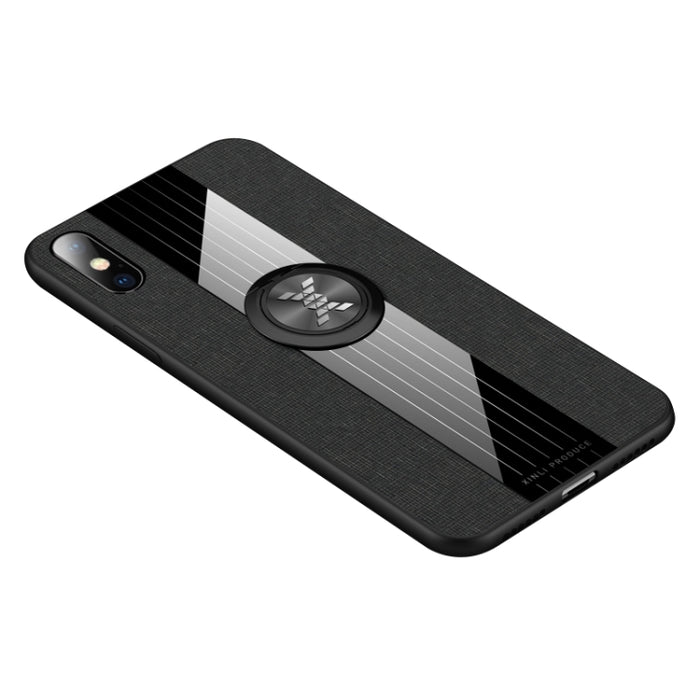 Funda protectora de TPU a prueba de golpes con textura de tela de costura XINLI con soporte para anillo, For iPhone XS Max