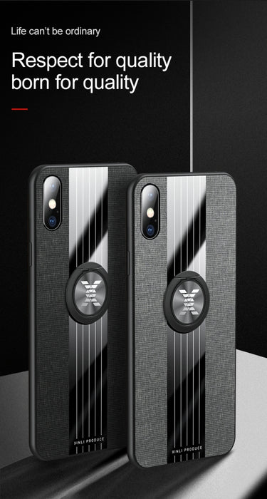 Funda protectora de TPU a prueba de golpes con textura de tela de costura XINLI con soporte para anillo, For iPhone XS Max