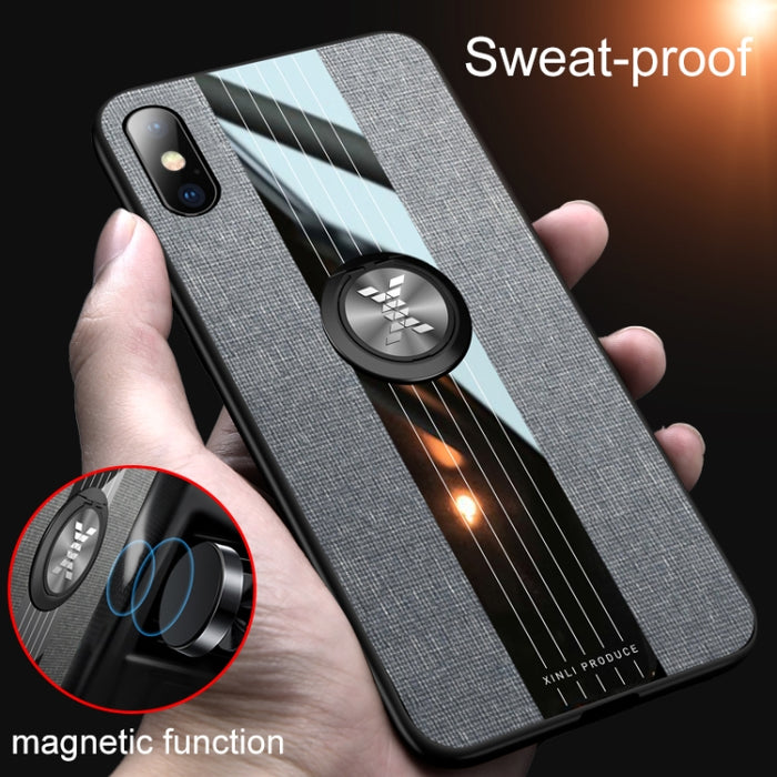 Funda protectora de TPU a prueba de golpes con textura de tela de costura XINLI con soporte para anillo, For iPhone XS Max