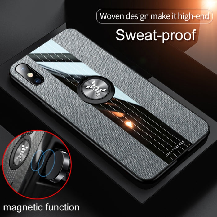 Funda protectora de TPU a prueba de golpes con textura de tela de costura XINLI con soporte para anillo, For iPhone XS Max