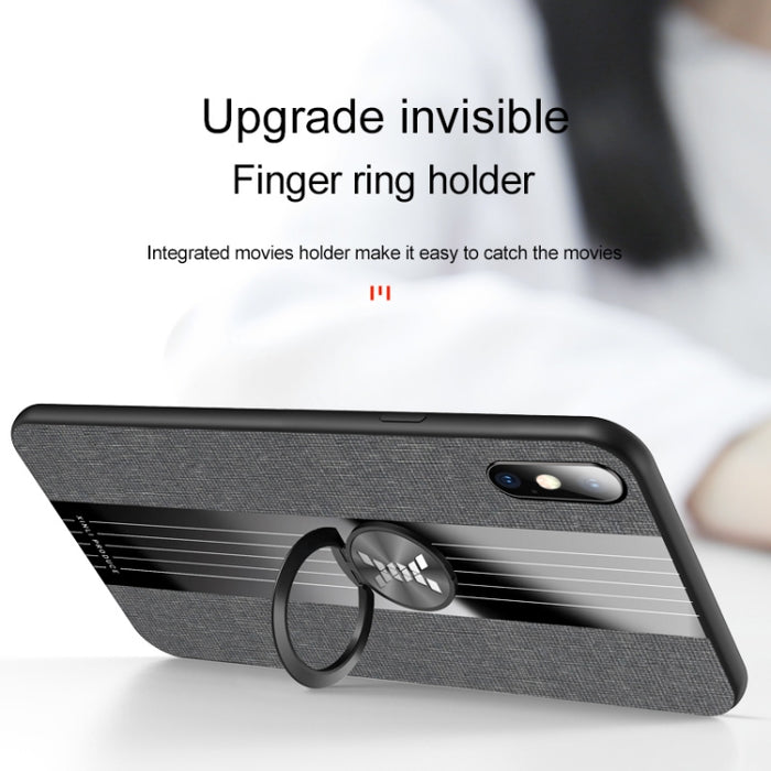 Funda protectora de TPU a prueba de golpes con textura de tela de costura XINLI con soporte para anillo, For iPhone XS Max