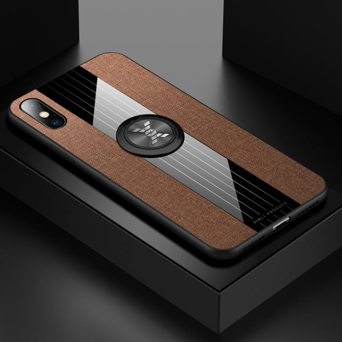 Funda protectora de TPU a prueba de golpes con textura de tela de costura XINLI con soporte para anillo, For iPhone XS Max