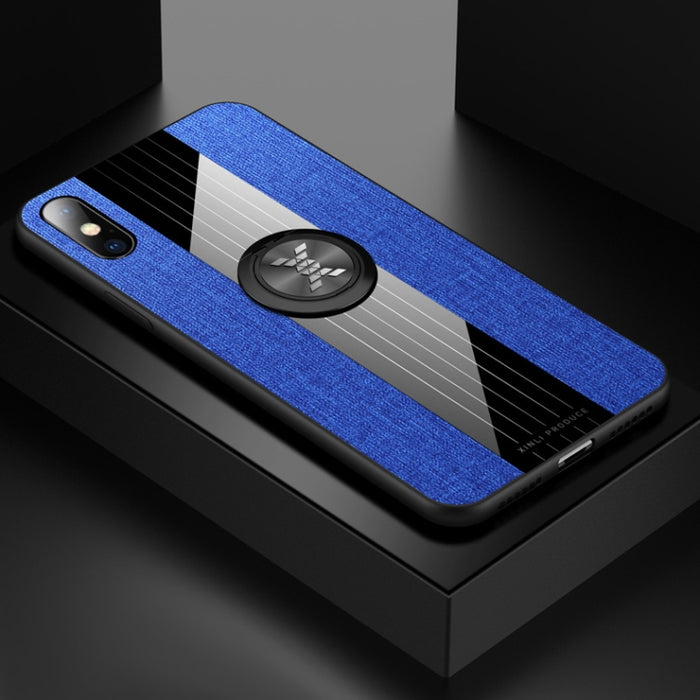 Funda protectora de TPU a prueba de golpes con textura de tela de costura XINLI con soporte para anillo, For iPhone XS Max