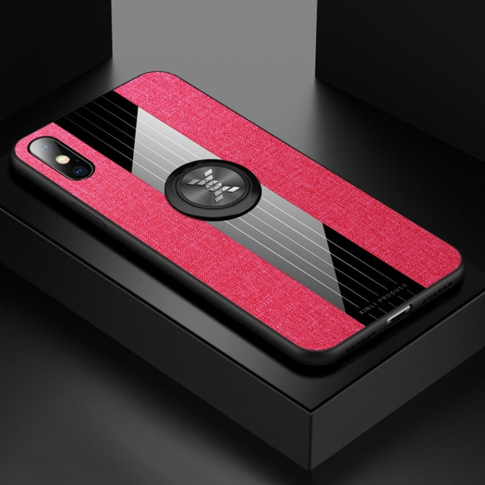 Funda protectora de TPU a prueba de golpes con textura de tela de costura XINLI con soporte para anillo, For iPhone XS Max