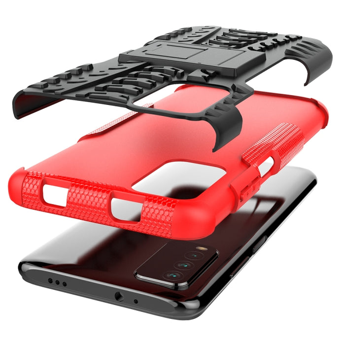 Estuche protector de TPU + PC a prueba de golpes con textura de neumático con soporte, For Samsung Galaxy S21 5G, For Samsung Galaxy S21+ 5G, For Samsung Galaxy S21 Ultra 5G, For Xiaomi Poco M3 /Redmi Note 9 4G