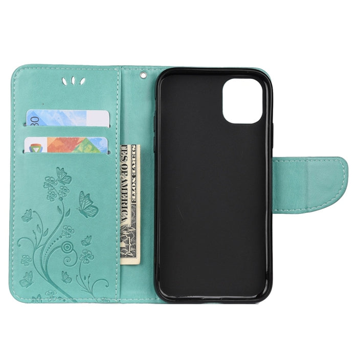Estuche de cuero con tapa horizontal con patrón de flores de mariposa con soporte y ranuras para tarjetas y billetera, For iPhone 11 Pro, For iPhone 11, For iPhone 11 Pro Max